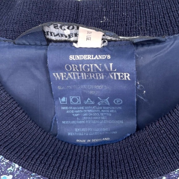 Vtg Sunderland of Scotland Weatherbeater Print Pullover Sz L Windbreaker Blue - Picture 2 of 11
